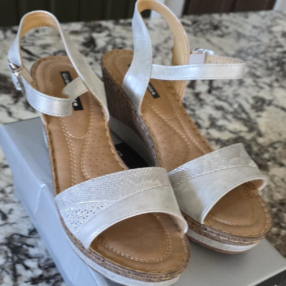 Good Chic Silver and Tan Women's Sandals - Picture 6 of 8